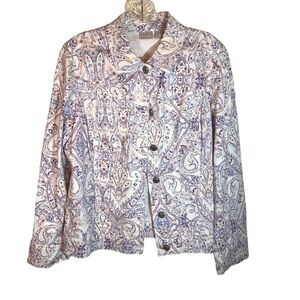 Chicos jacket women’s 1 8/10 pink purple paisley floral button up colorful short